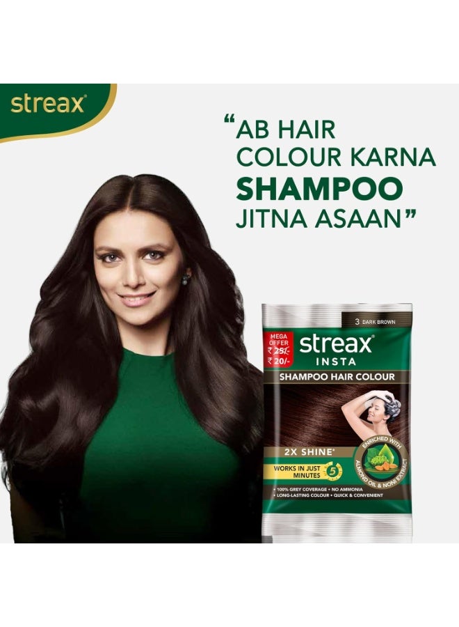 Streax Insta Shampoo Hair Colour for Women  Dark Brown- Pack of 5 | 100% grey coverage in 5 minutes | Long lasting, easy to use Pack of 2 - Image 3